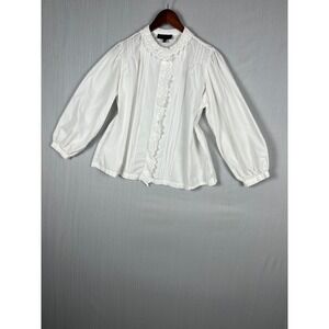 Nili Lotan Pintuck Lace Blouse Womens M White Eyelet Victorian Cotton Button Up
